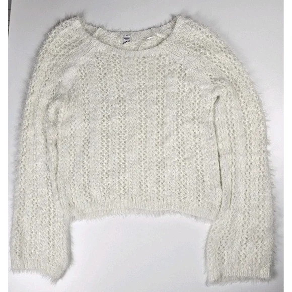 Arizona Jean Co Sweater Juniors XL NWT Cropped Fuzzy Ivory Holiday Christmas Y2K - Picture 1 of 8